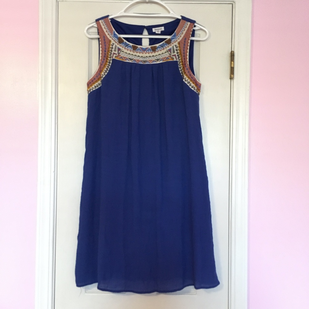 Blue Westport Midi Beaded Embroidery Summer Dress